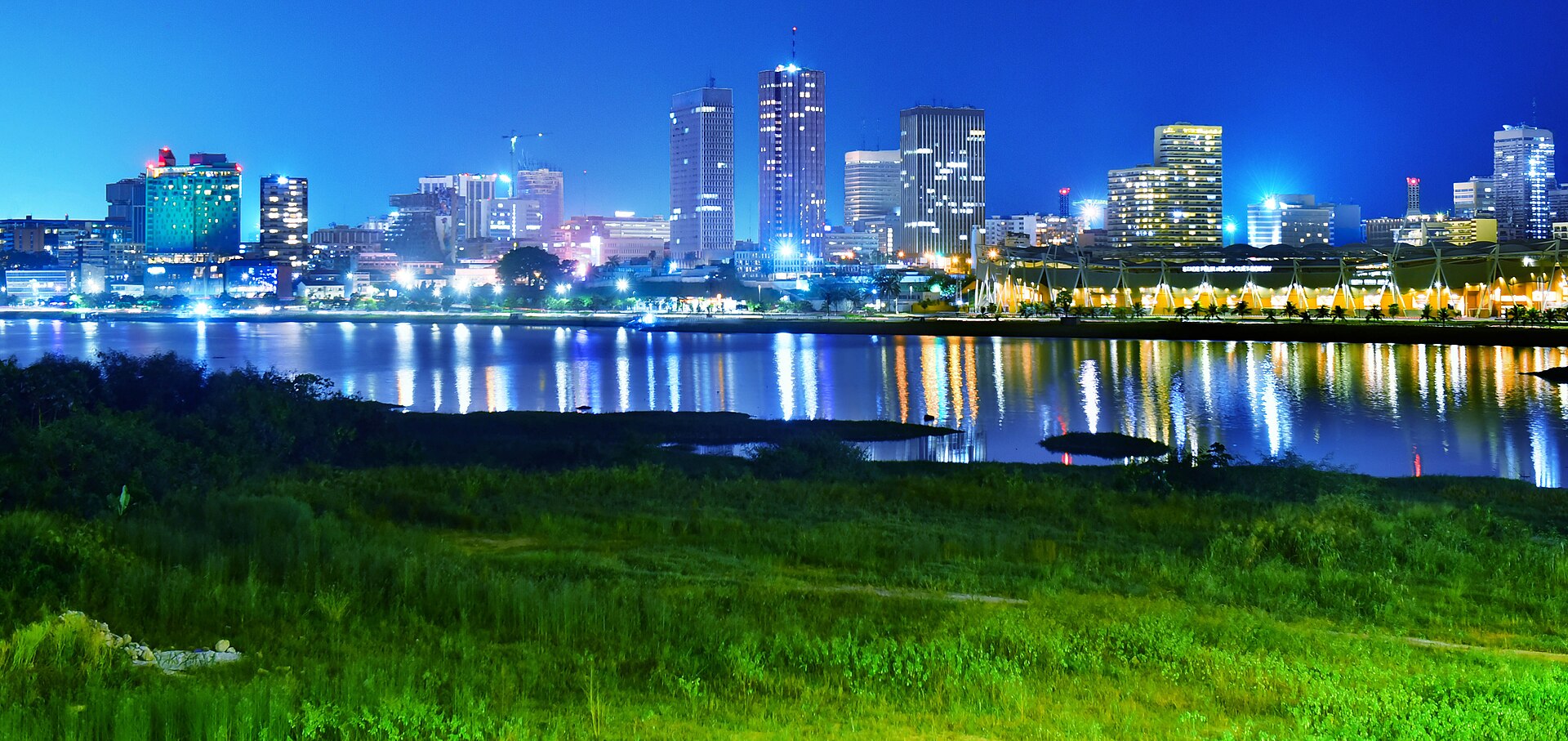 The Plateau business district of Abidjan, seen from the Alassane Ouattara Bridge in 2026.