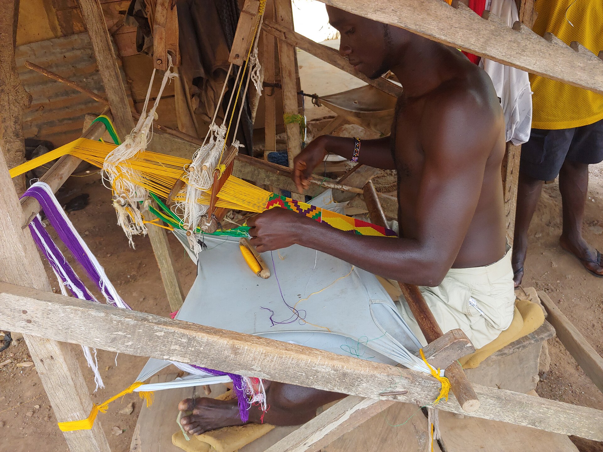 A weaver at work on kente cloth in Bonwire, Ghana, in 2019.