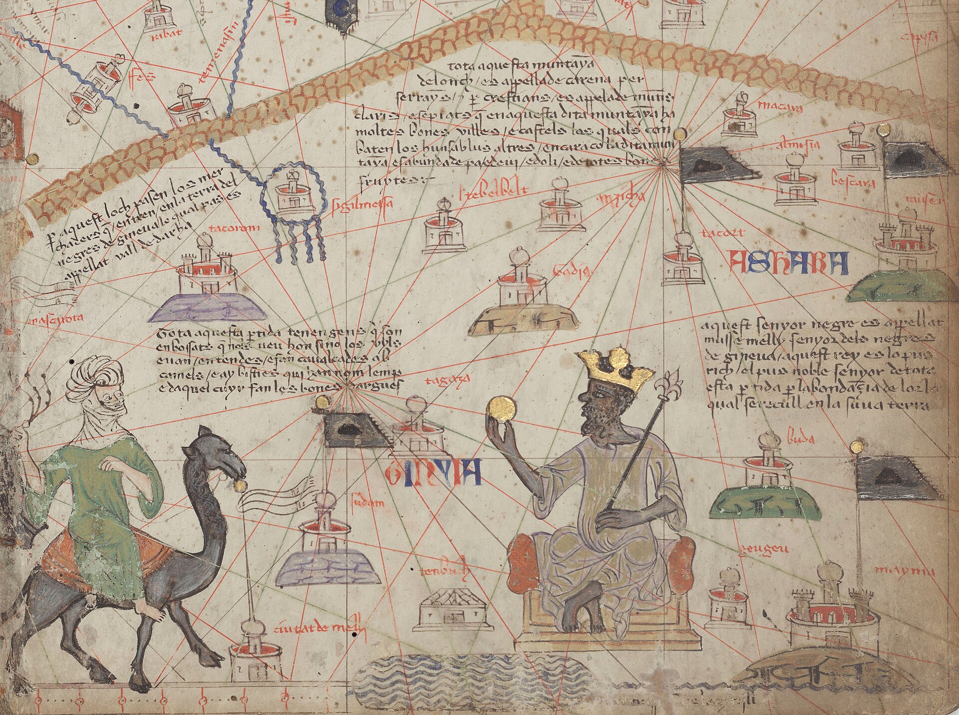 West Africa and the ruler of Mali on the Catalan Atlas of 1375. Image: attributed to Abraham Cresques / Wikimedia Commons (public domain)