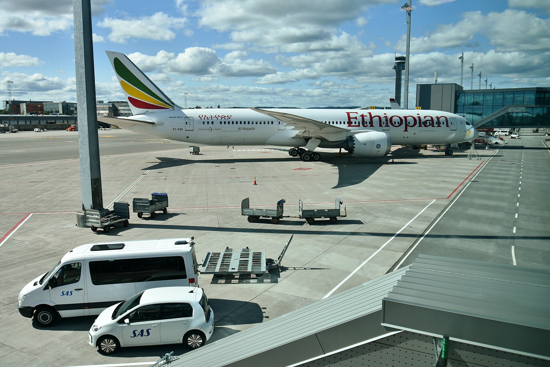 An Ethiopian Airlines Boeing 787-9 at Oslo Airport in 2024.