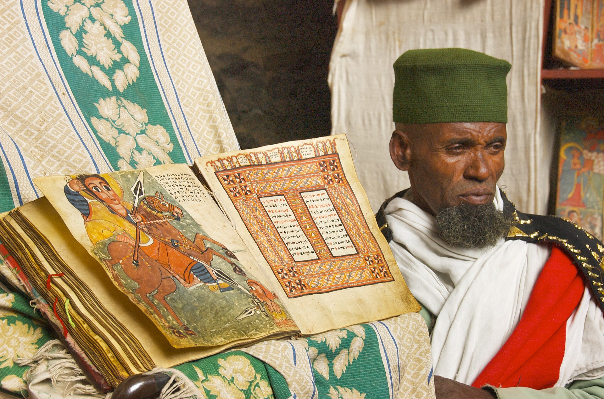 An illuminated manuscript at the monastery of Na'akuto La'ab near Lalibela, Ethiopia, in 2007.
