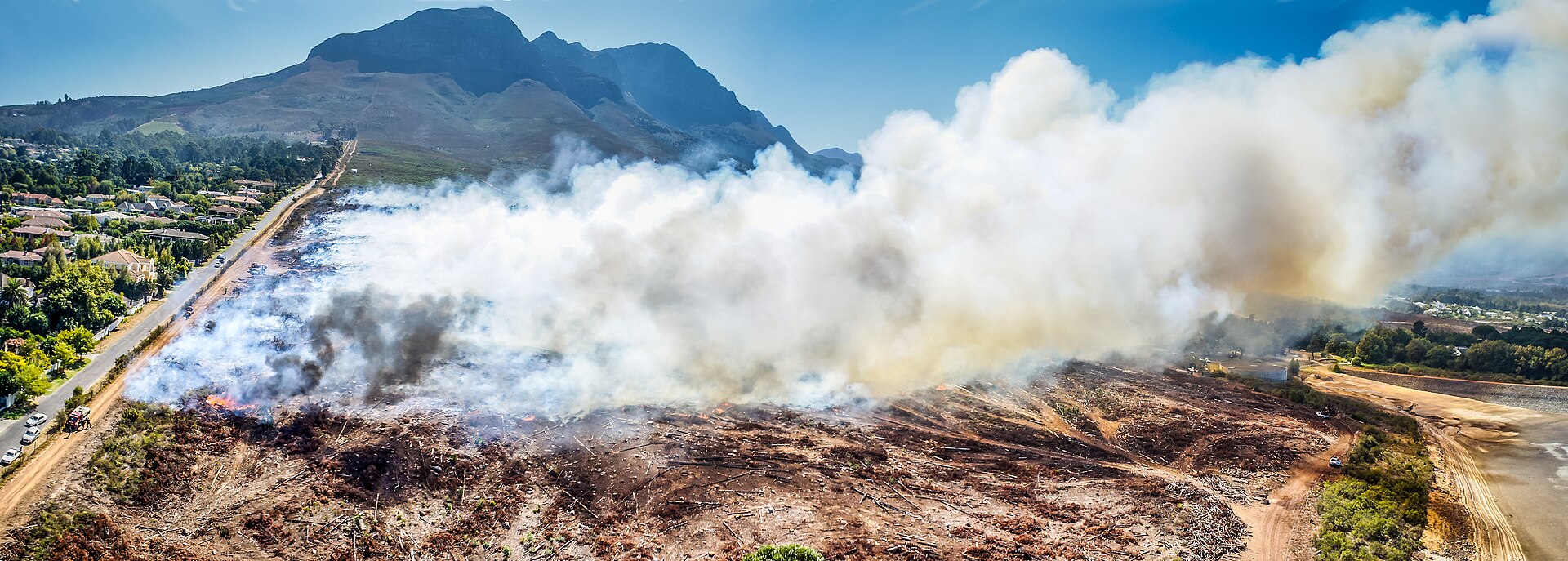 A controlled ecological burn, part of fynbos restoration at Helderberg Nature Reserve in the Western Cape, in 2015.