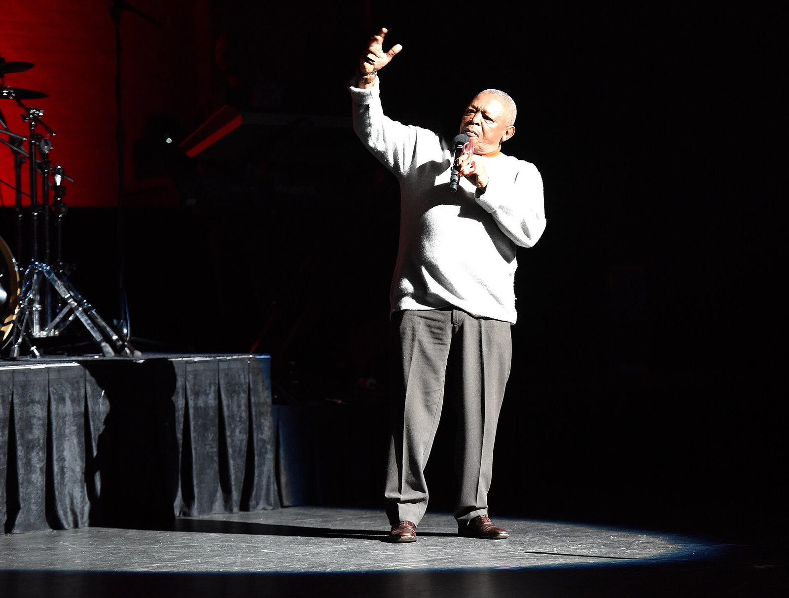 Hugh Masekela on stage at the Apollo Theater, New York, in 2014.