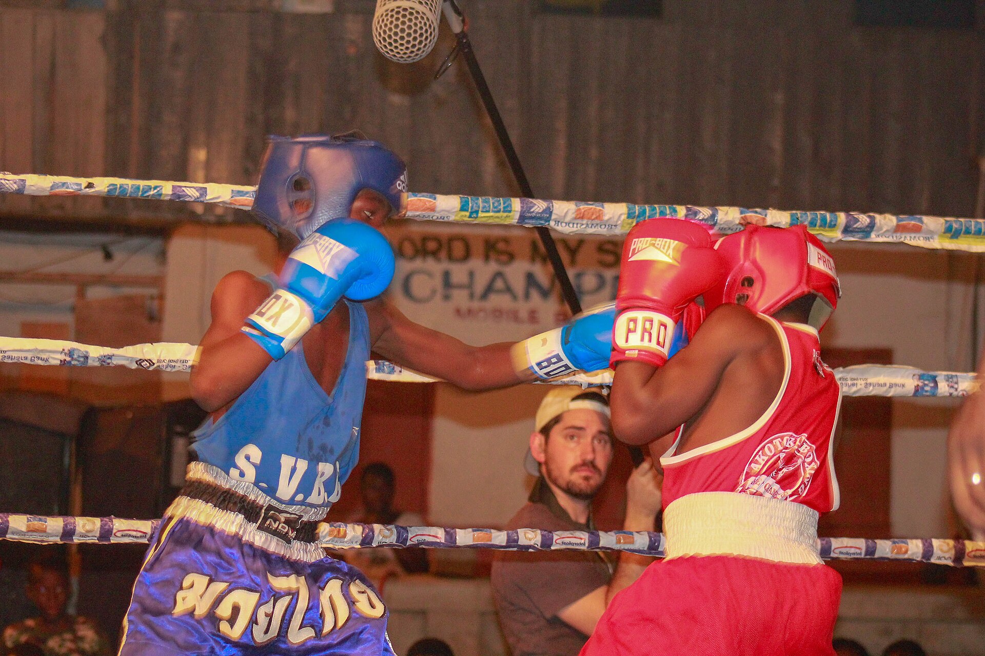 Young amateur boxers in a competitive bout in 2019.