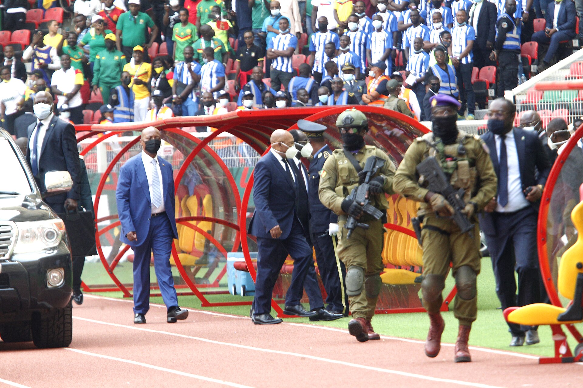 The presidents of CAF and FIFA at the Africa Cup of Nations in Cameroon in January 2022.
