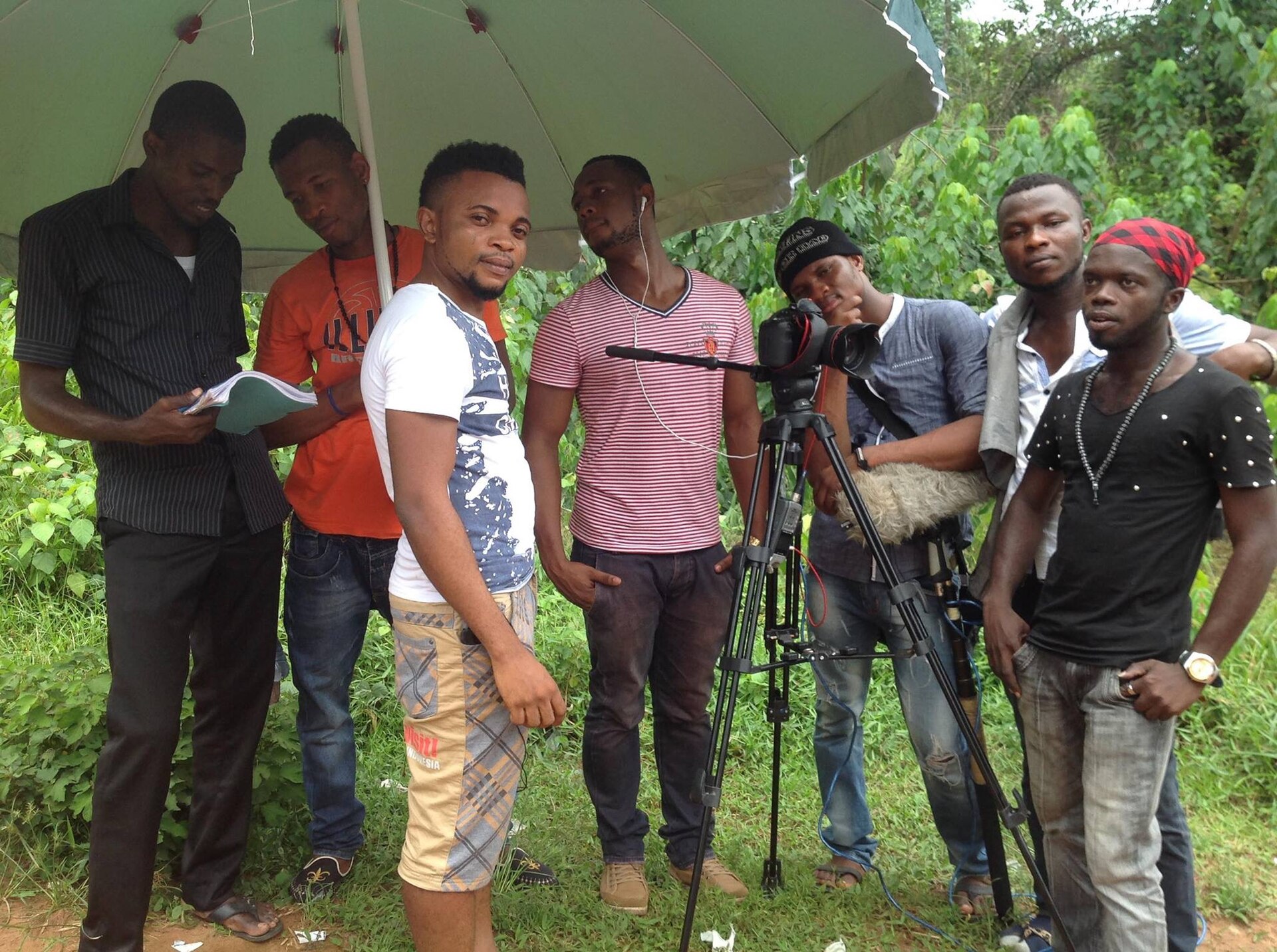A film crew shooting a Nollywood production in Awka, Anambra State, in 2015.