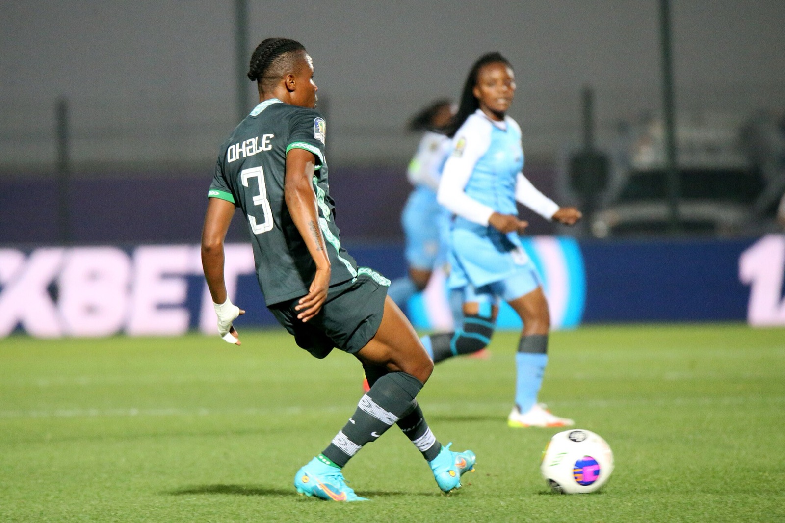 Osinachi Ohale (3) playing for Nigeria at the 2022 Women's Africa Cup of Nations.