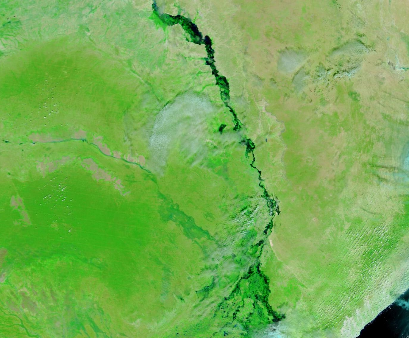 Satellite image of flooding along the Shabelle River in Somalia in 2023.