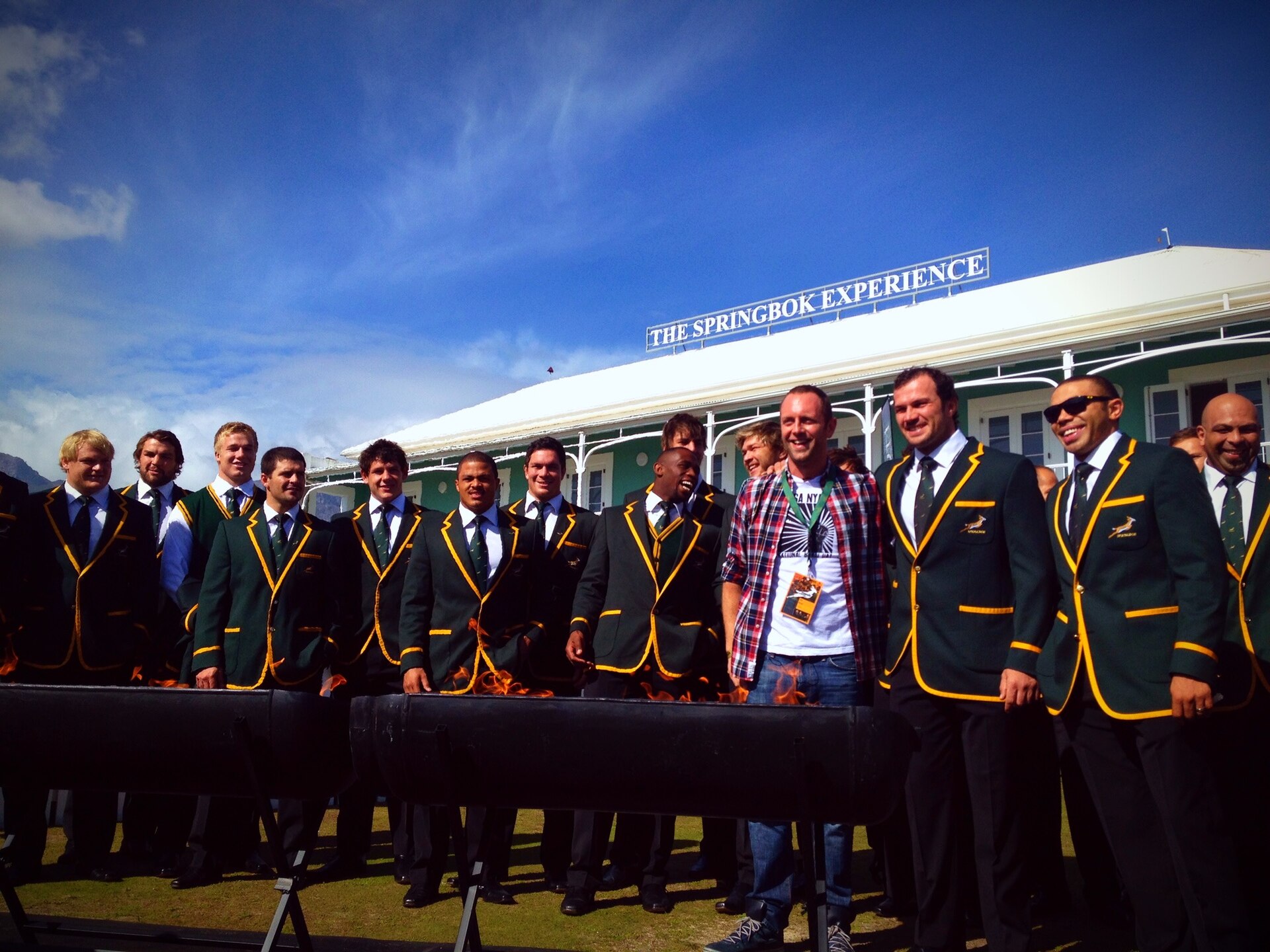 Springbok players at the opening of the Springbok Experience rugby museum in Cape Town, 2013.