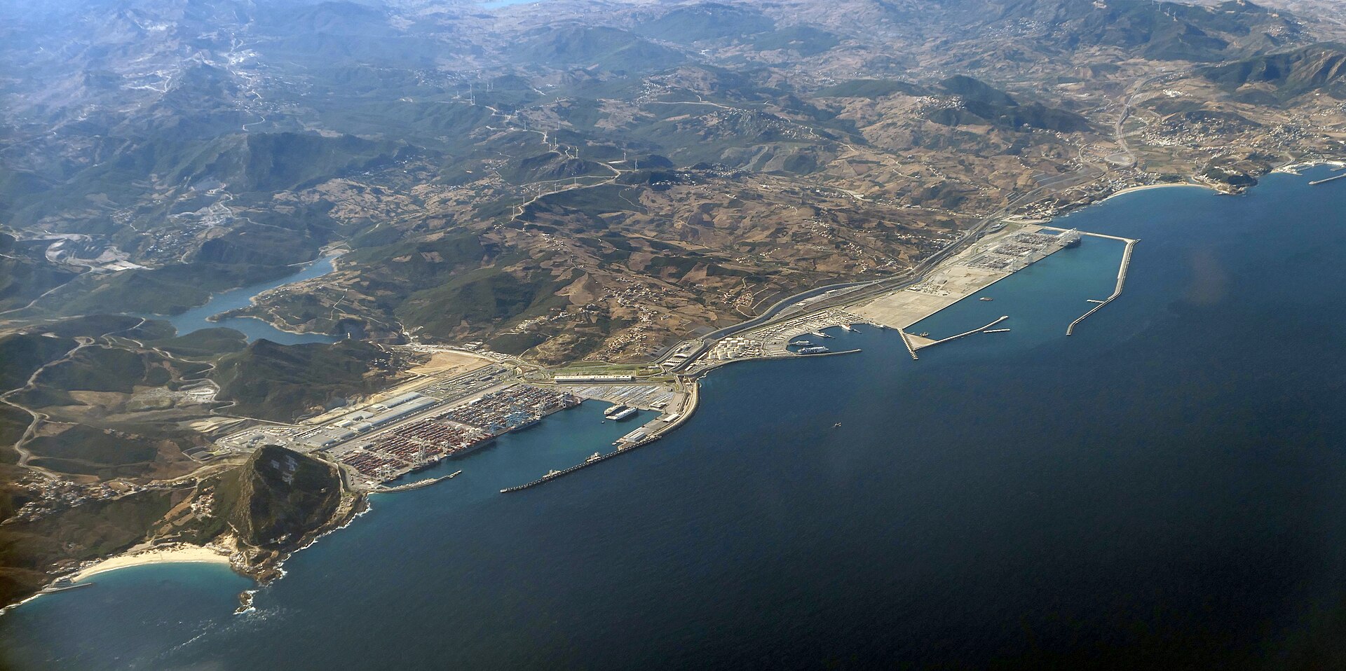 The port of Tanger Med on Morocco's northern coast from the air in 2019.