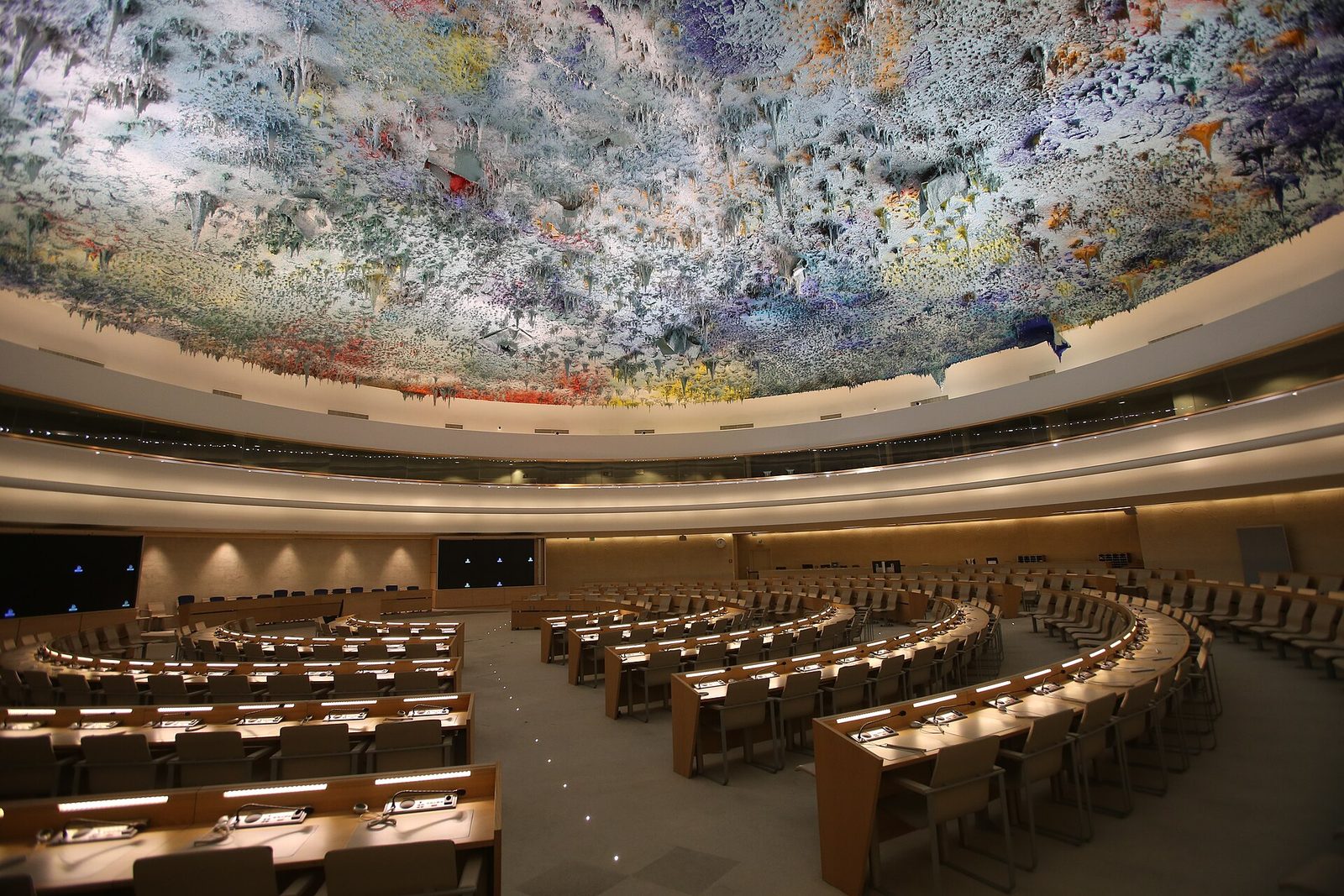 The Human Rights Council chamber at the Palace of Nations in Geneva.
